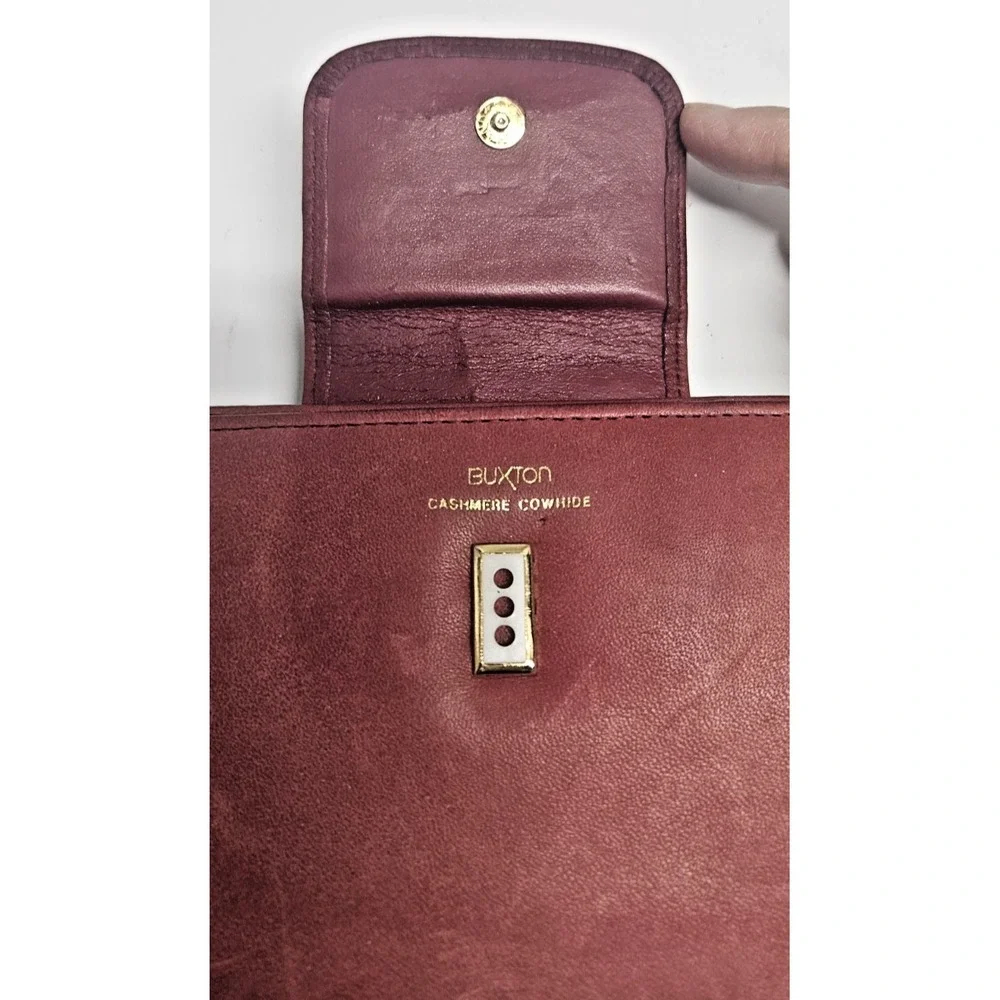 Vtg Buxton burgundy cowhide leather kiss lock cardex wallet